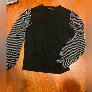 Black lightweight sweater with sheer black & white sleeves